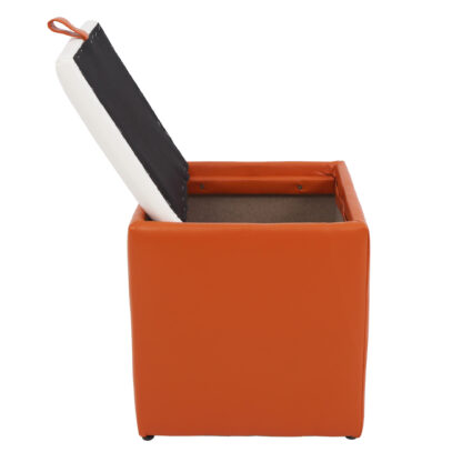 Taburet Box, portocaliu-alb, imitatie piele, 41x37x37 cm - imagine 3