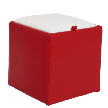 Taburet Box, rosu-alb, imitatie piele, 41x37x37 cm - imagine 2