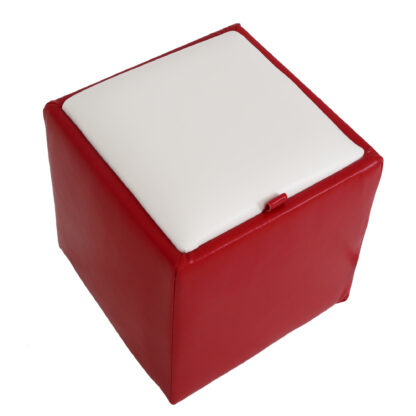 Taburet Box, rosu-alb, imitatie piele, 41x37x37 cm