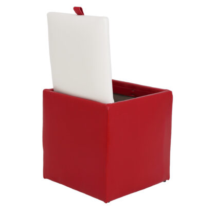 Taburet Box, rosu-alb, imitatie piele, 41x37x37 cm - imagine 4