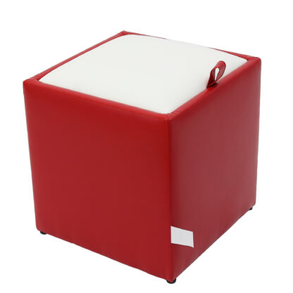Taburet Box, rosu-crem, imitatie piele, 41x37x37 cm