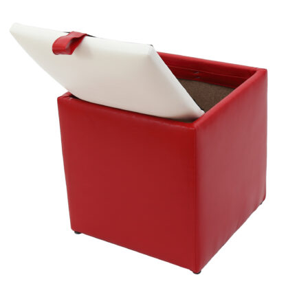 Taburet Box, rosu-crem, imitatie piele, 41x37x37 cm - imagine 4