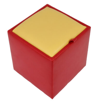 Taburet Box, rosu-galben, imitatie piele, 41x37x37 cm