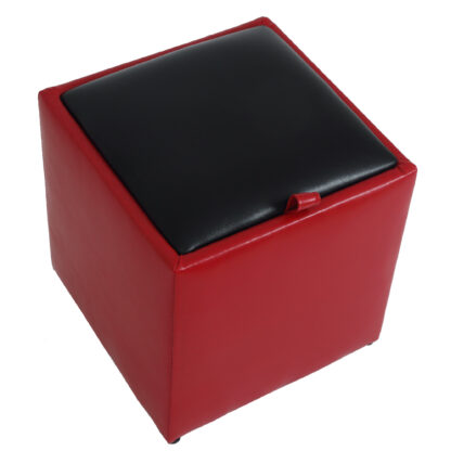 Taburet Box, rosu-negru, imitatie piele, 41x37x37 cm