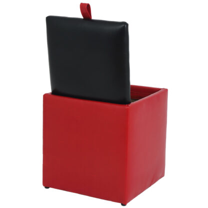Taburet Box, rosu-negru, imitatie piele, 41x37x37 cm - imagine 3