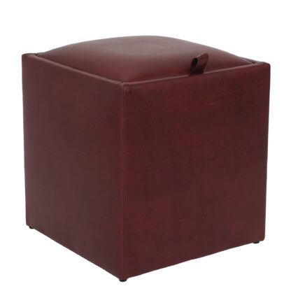 Taburet Box, visiniu, imitatie piele, 41x37x37 cm - imagine 2
