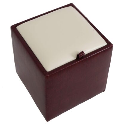 Taburet Box, visiniu-crem, imitatie piele, 41x37x37 cm