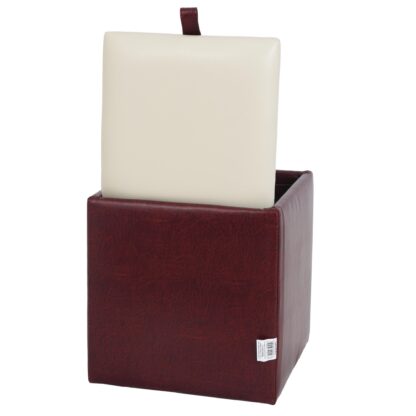 Taburet Box, visiniu-crem, imitatie piele, 41x37x37 cm - imagine 3