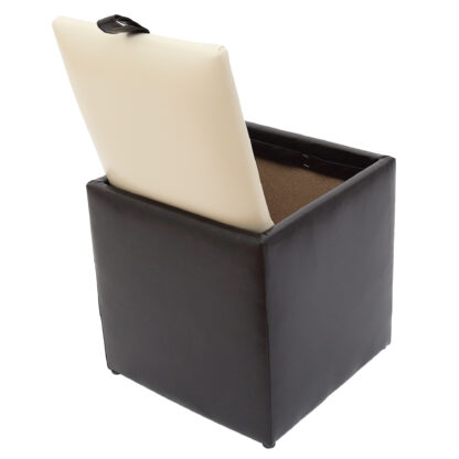 Taburet Box, wenge-crem, imitatie piele, 41x37x37 cm - imagine 3