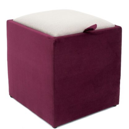 Taburet Box, corp mov, capac crem, stofa, 41x37x37 cm