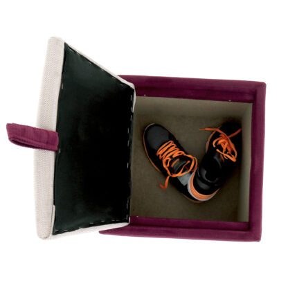 Taburet Box, corp mov, capac crem, stofa, 41x37x37 cm - imagine 3