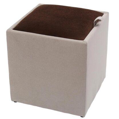 Taburet Box, corp crem, capac maro inchis, stofa, 41x37x37 cm