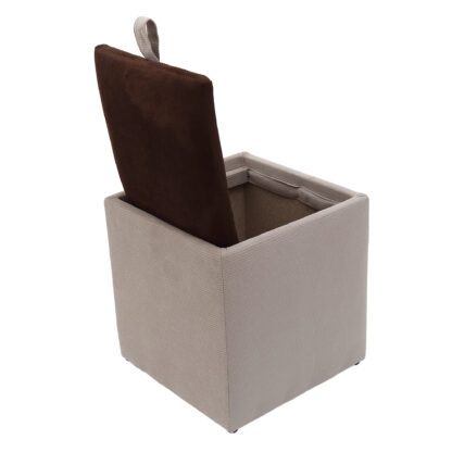 Taburet Box, corp crem, capac maro inchis, stofa, 41x37x37 cm - imagine 2