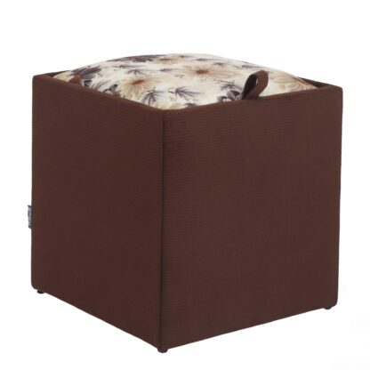 Taburet Box, corp maro, capac floral, stofa, 41x37x37 cm