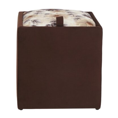 Taburet Box, corp maro, capac floral, stofa, 41x37x37 cm - imagine 3
