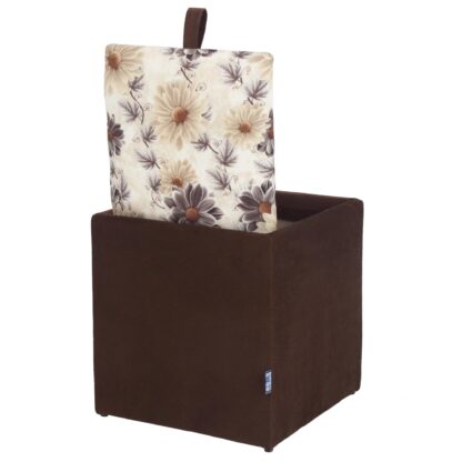 Taburet Box, corp maro, capac floral, stofa, 41x37x37 cm - imagine 5