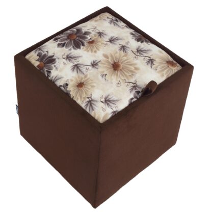 Taburet Box, corp maro, capac floral, stofa, 41x37x37 cm - imagine 2