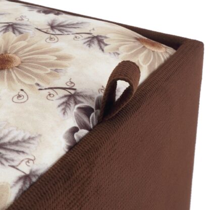 Taburet Box, corp maro, capac floral, stofa, 41x37x37 cm - imagine 4