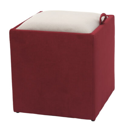 Taburet Box, corp rosu, capac crem, stofa, 41x37x37 cm