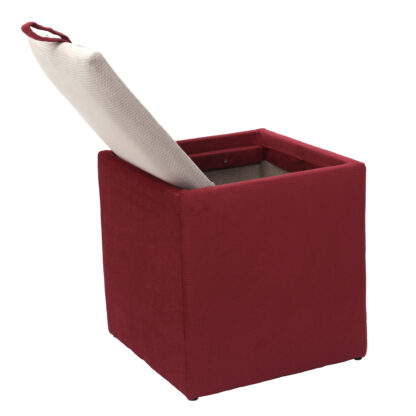 Taburet Box, corp rosu, capac crem, stofa, 41x37x37 cm - imagine 2