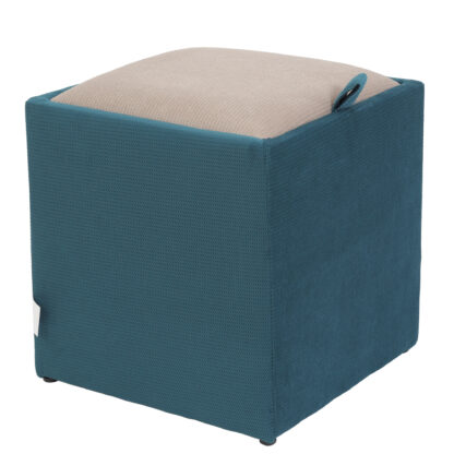 Taburet Box, corp turcoaz, capac crem, stofa, 41x37x37 cm - imagine 2