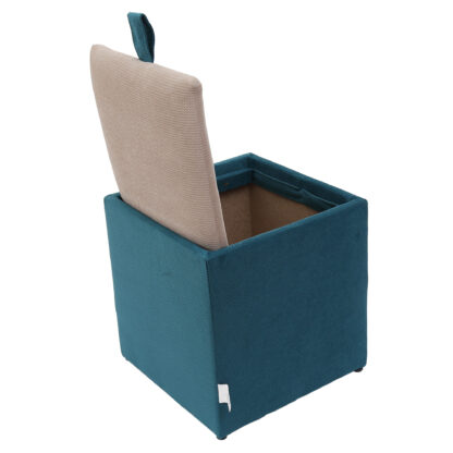 Taburet Box, corp turcoaz, capac crem, stofa, 41x37x37 cm - imagine 4