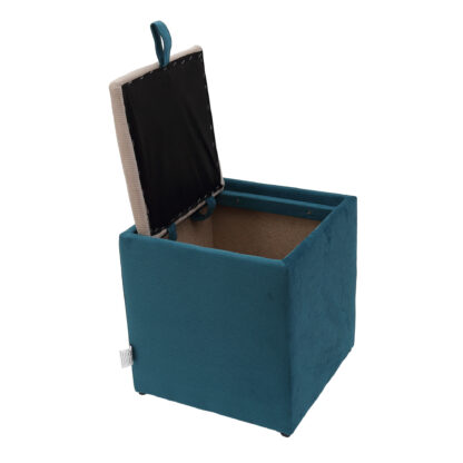 Taburet Box, corp turcoaz, capac crem, stofa, 41x37x37 cm - imagine 5