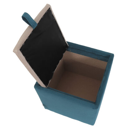 Taburet Box, corp turcoaz, capac crem, stofa, 41x37x37 cm - imagine 3