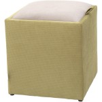 Taburet Box, corp verde, capac crem, stofa, 41x37x37 cm