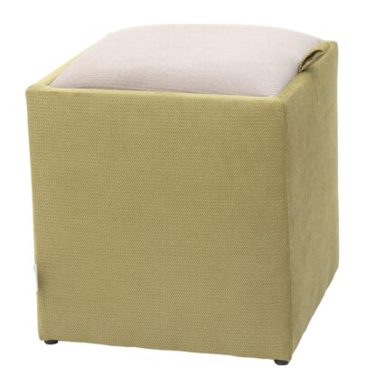Taburet Box, corp verde, capac crem, stofa, 41x37x37 cm