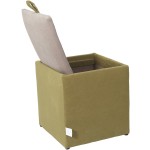 Taburet Box, corp verde, capac crem, stofa, 41x37x37 cm - imagine 3