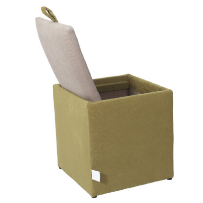 Taburet Box, corp verde, capac crem, stofa, 41x37x37 cm - imagine 3
