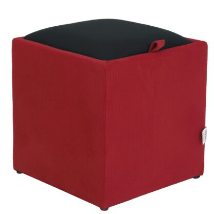 Taburet Box, corp rosu, capac negru, stofa, 41x37x37 cm