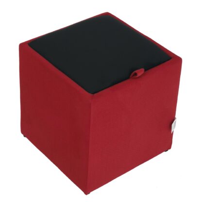 Taburet Box, corp rosu, capac negru, stofa, 41x37x37 cm - imagine 2