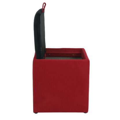 Taburet Box, corp rosu, capac negru, stofa, 41x37x37 cm - imagine 4