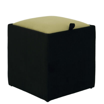 Taburet Box, corp negru, capac verde, stofa, 41x37x37 cm