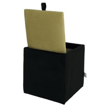 Taburet Box, corp negru, capac verde, stofa, 41x37x37 cm - imagine 5