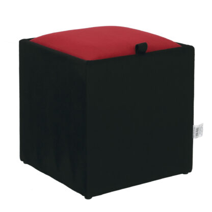 Taburet Box, corp negru, capac rosu, stofa, 41x37x37 cm