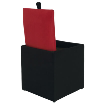 Taburet Box, corp negru, capac rosu, stofa, 41x37x37 cm - imagine 2