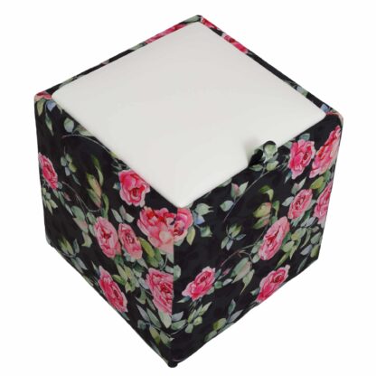 Taburet Box Print, corp tapitat Trandafiri fond negru, capac imitatie piele alb, 41x37x37 cm - imagine 4