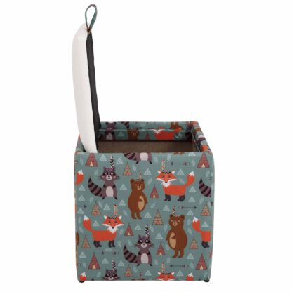 Taburet Box Print, corp tapitat Animale indiene, capac imitatie piele alb, 41x37x37 cm - imagine 3