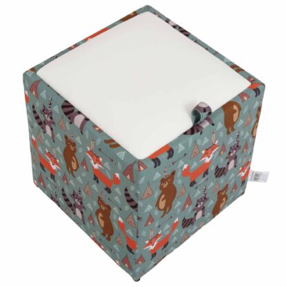 Taburet Box Print, corp tapitat Animale indiene, capac imitatie piele alb, 41x37x37 cm - imagine 4