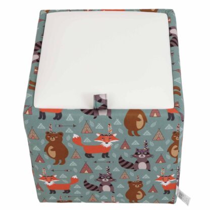 Taburet Box Print, corp tapitat Animale indiene, capac imitatie piele alb, 41x37x37 cm - imagine 5
