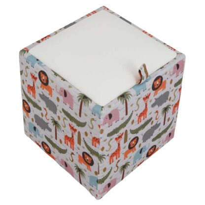 Taburet Box Print, corp tapitat Animale safari, capac imitatie piele alb, 41x37x37 cm - imagine 2