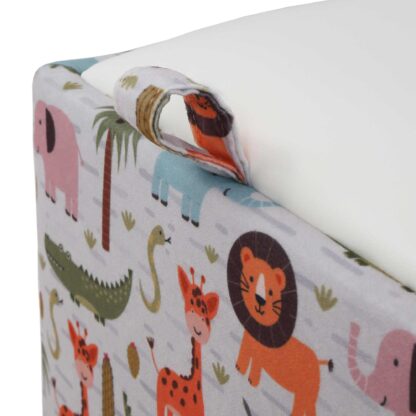 Taburet Box Print, corp tapitat Animale safari, capac imitatie piele alb, 41x37x37 cm - imagine 3