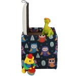 Taburet Box Print, corp tapitat Bufnite, capac imitatie piele alb, 41x37x37 cm - imagine 5