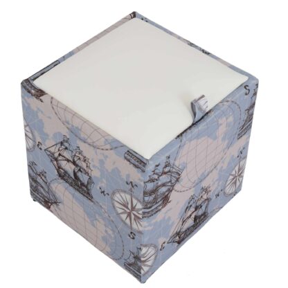 Taburet Box Print, corp tapitat Corabii fond bleu, capac imitatie piele alb, 41x37x37 cm - imagine 4