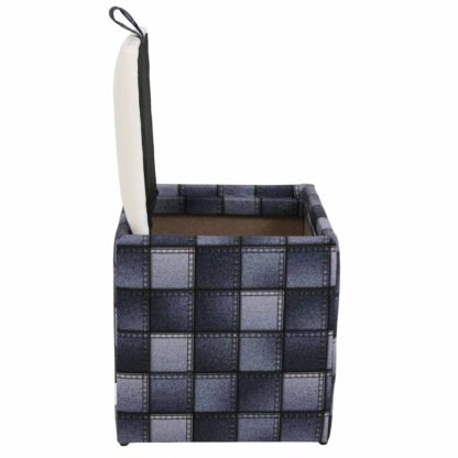 Taburet Box Print, corp tapitat Patch denim patrate, capac imitatie piele alb, 41x37x37 cm - imagine 3
