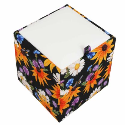 Taburet Box Print, corp tapitat Flori camp, capac imitatie piele alb, 41x37x37 cm - imagine 4