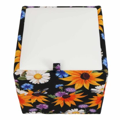 Taburet Box Print, corp tapitat Flori camp, capac imitatie piele alb, 41x37x37 cm - imagine 5